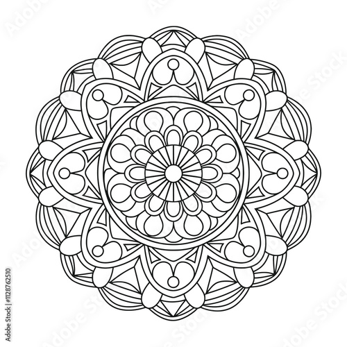 Mandala Art Outline - Simple and Easy Mandala Vector Colouring Page.