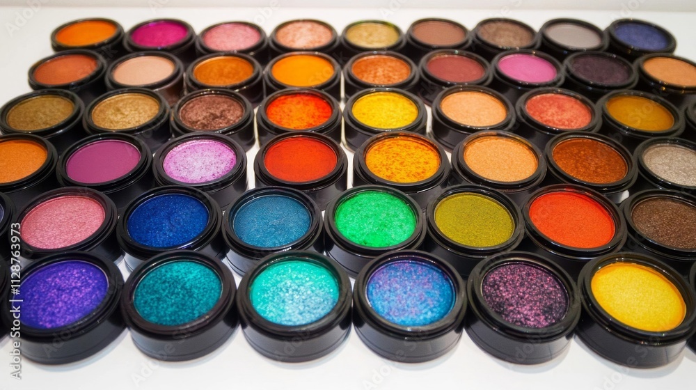A Colorful Array of Eyeshadows in Black Pots A Colorful Array of Eyeshadows in Black Pots