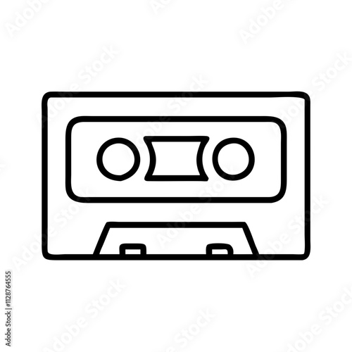 cassette tape icon, national retro day line art, retro icon  - simple black line art icon of cassette tape , for national retro day celebrations. retro vector art.