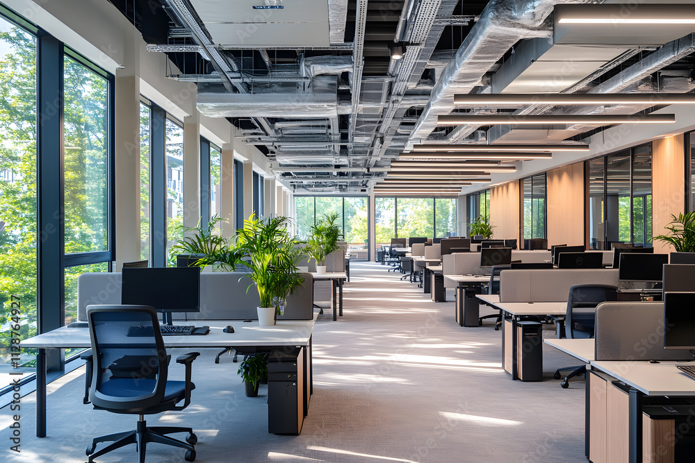 Spacious Modern Open Plan Office with Ergonomic Workstations Spacious Modern Open Plan Office with Ergonomic Workstations