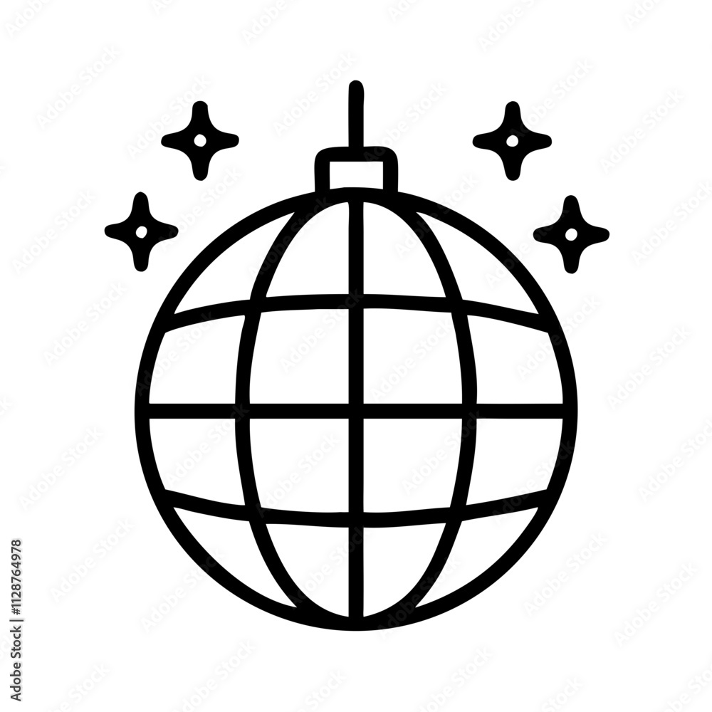 disco ball icon, national retro day line art, retro icon  - simple black line art icon of disco ball , for national retro day celebrations. retro vector art.
