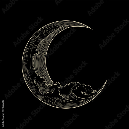 Vector illustration set of moon phases. Different stages of moonlight activity in vintage engraving style. Zodiac Signs	
