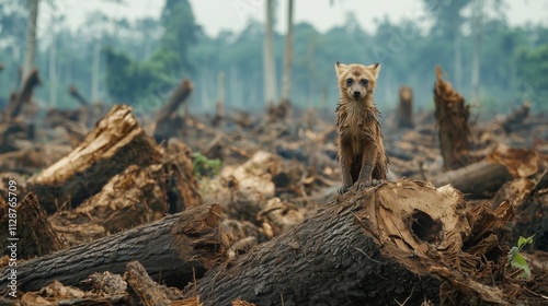 Deforestation's Impact A Young Fox Amidst the Ruins of the Amazon Rainforest