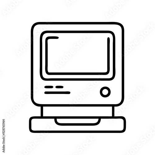 mac computer from the 80s icon, national retro day line art, retro icon - simple black line art icon of mac computer from the 80s , for national retro day celebrations. retro vector art.