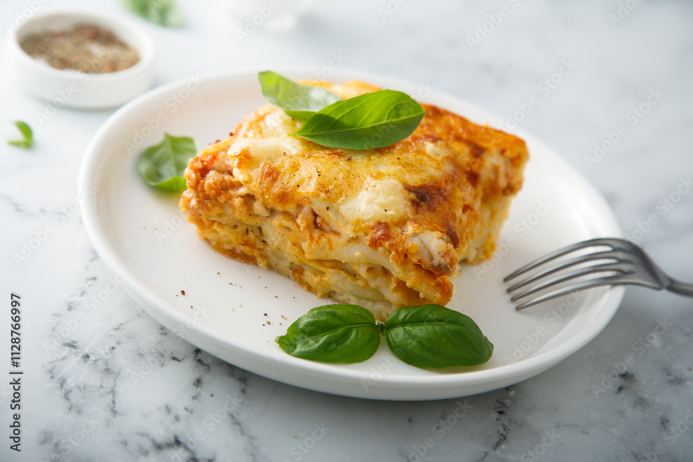 Homemade meatless lasagna with basil Homemade meatless lasagna with basil