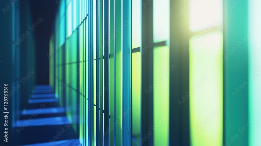 Obraz premium Vibrant patterns of light and shadow in a modern architectural corridor