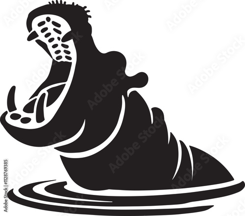hippo open mouth logo silhouette design vector art illustration