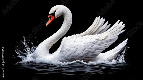 Fototapeta Naklejka Na Ścianę i Meble -  A white swan is swimming in the water