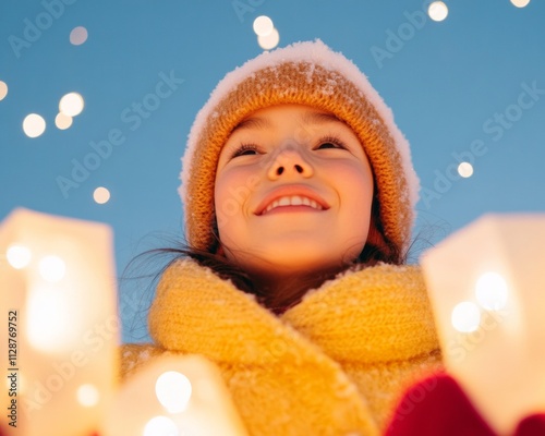 Festive Family Caroling Snowy Holiday Gathering with Joyful Lanterns photo