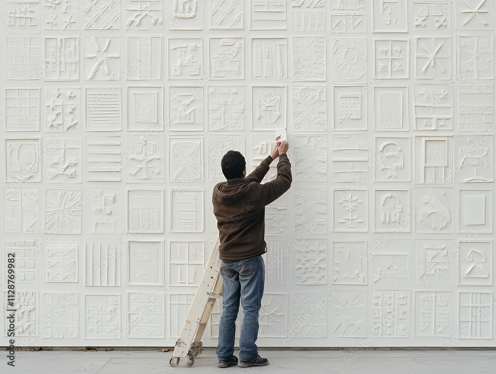 Street artist creating stencil designs Street artist creating stencil designs