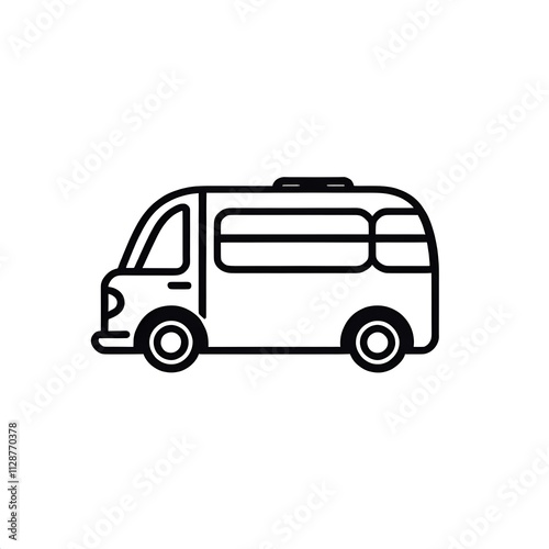 Vintage Van Icon: A simple, minimalist line drawing of a classic van, perfect for transportation, travel, and retro design themes. 