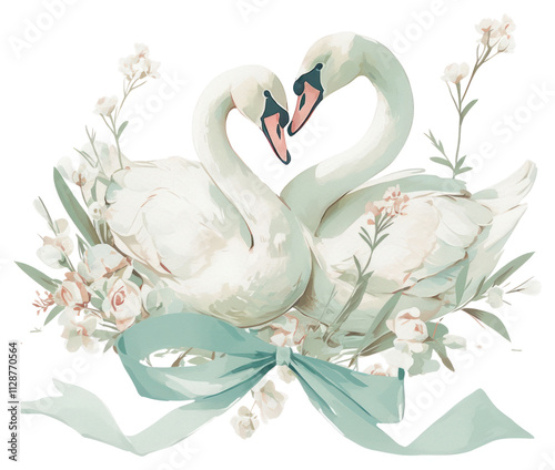 Fototapeta Naklejka Na Ścianę i Meble -  PNG Coquette 2 swans dessert wedding animal.
