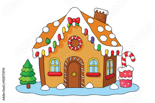 A delightful gingerbread house covered in icing and candies