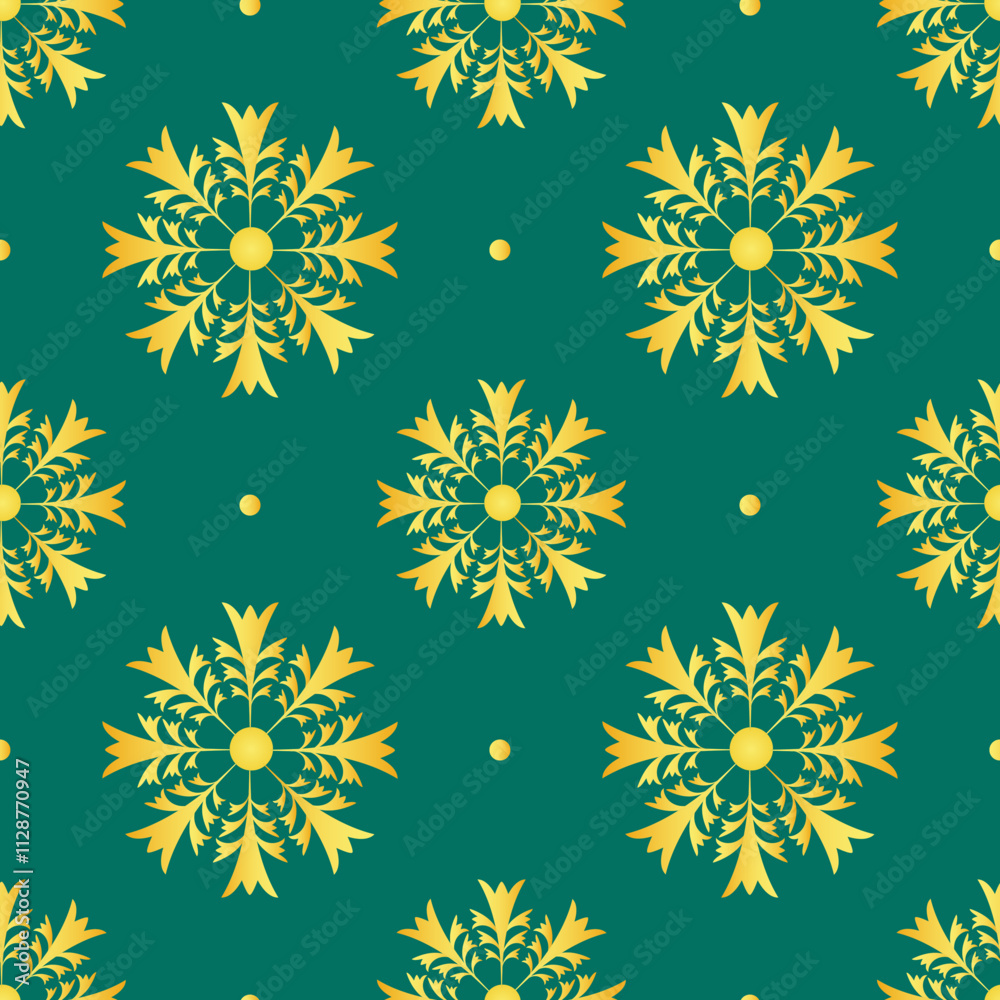 Seamless pattern of snowflakes on a green background, perfect for Christmas and New Year. Vector. Seamless pattern of snowflakes on a green background, perfect for Christmas and New Year. Vector.