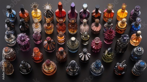 Collection of Ornate and Colorful Perfume Bottles photo