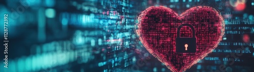 A digital heart with a lock symbolizing love and security in the online world.