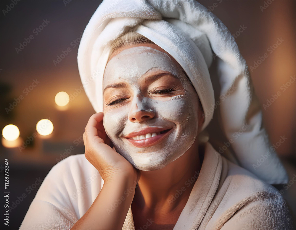 Plus Size Woman Relaxing with a Face Mask and Towel Plus Size Woman Relaxing with a Face Mask and Towel