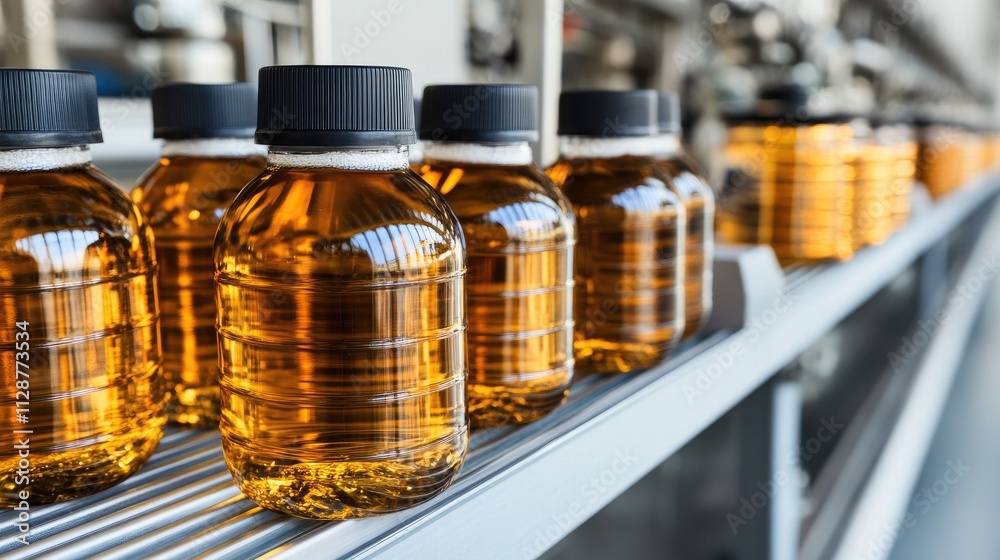 Beer bottles move along a conveyor belt in a glass bottle factory, showcasing a streamlined production process and options for custom design
