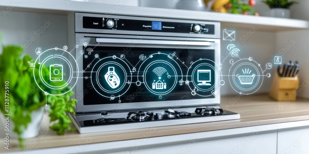 Fototapeta premium Smart Home Kitchen IoT Oven Control Panel App Interface Wifi Connectivity Automation System