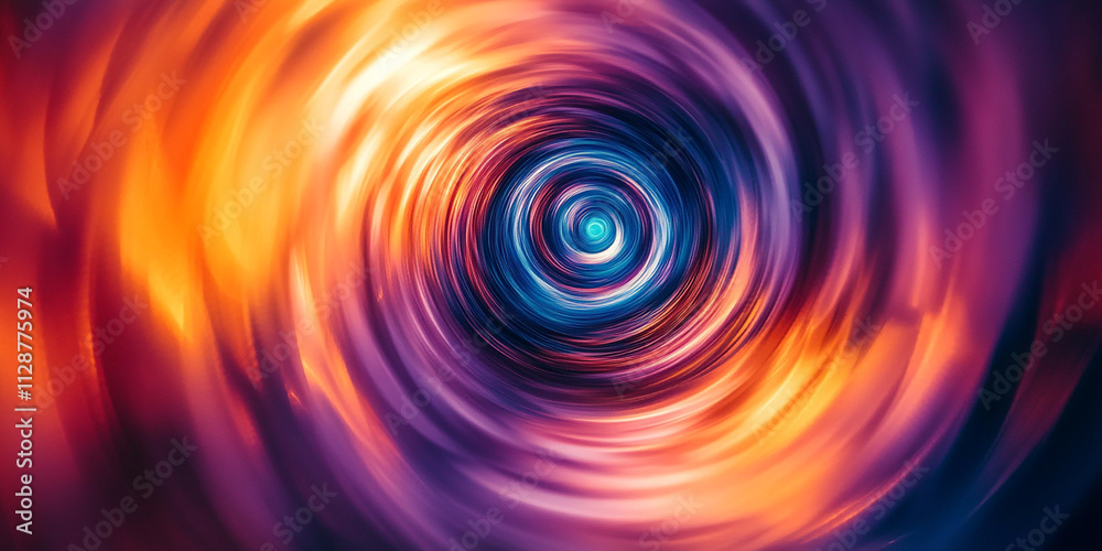 A bright orange and purple circular pattern with an inner blue spiral, creating the illusion of movement in a blurred background A bright orange and purple circular pattern with an inner blue spiral, creating the illusion of movement in a blurred background
