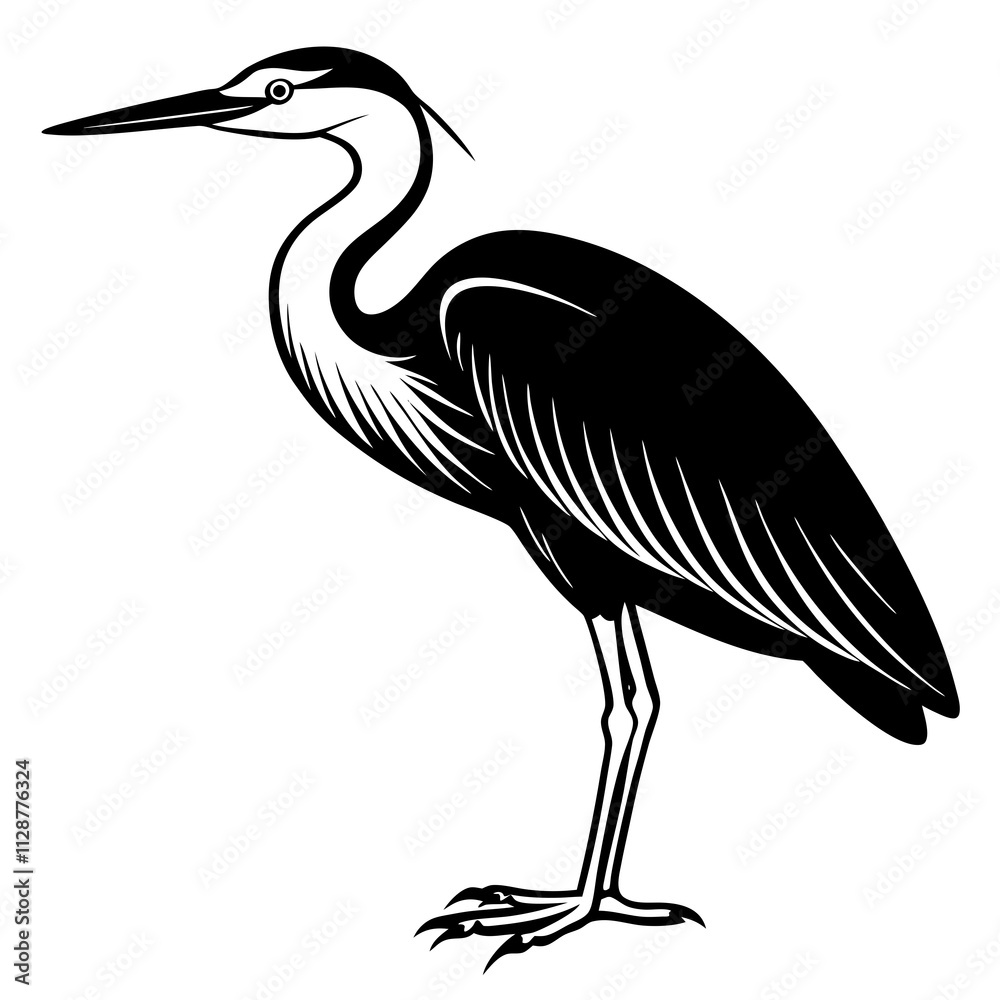 Fototapeta premium Heron bird vector: generative AI line art design for professional and creative projects.