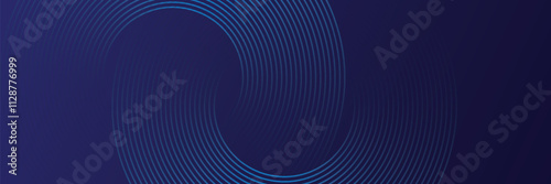 Abstract blue glowing geometric lines on dark blue background. Modern shiny blue circle lines pattern. Futuristic technology concept. Suit for cover, poster.