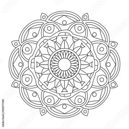 Colorless Mandala Outline Black and White - Easy Mandala Vector 2025.