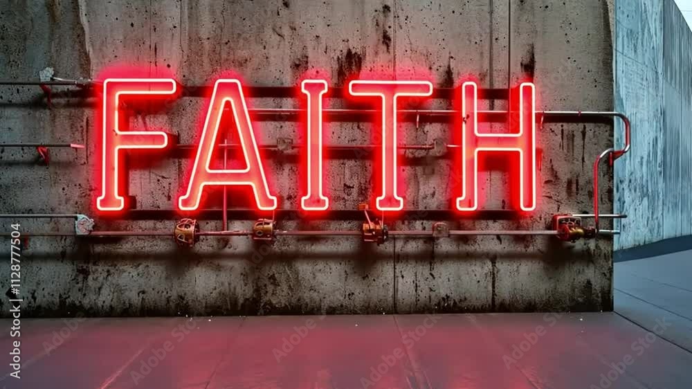 flickering faith neon red sign on wall