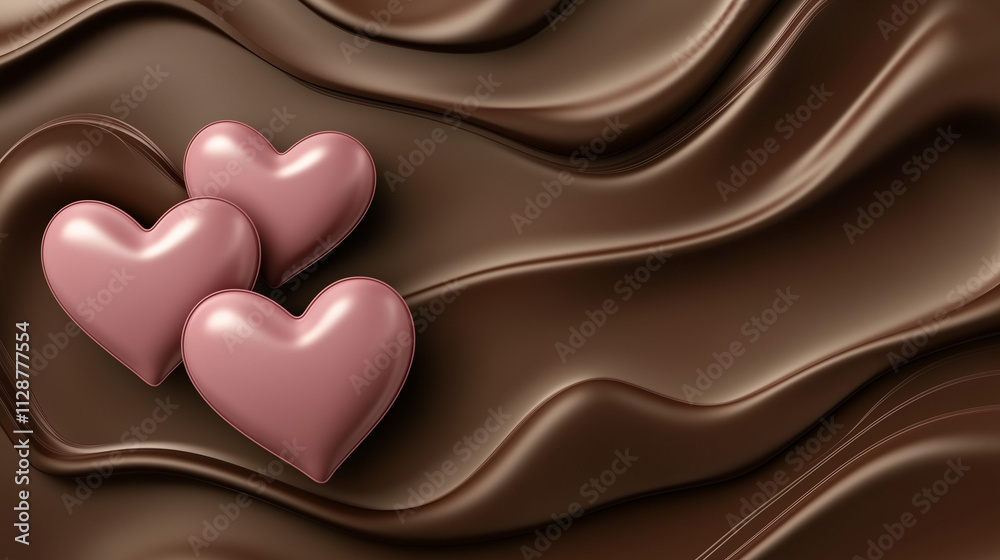 Pink hearts on chocolate waves background Pink hearts on chocolate waves background