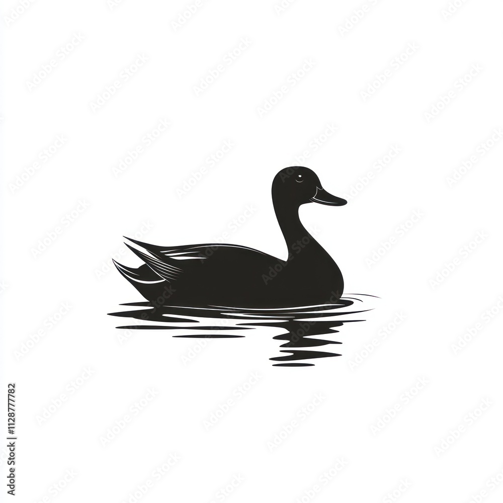 Silhouette of a duck swimming on calm water. Silhouette of a duck swimming on calm water.