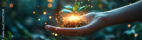 A hand firmly holding a circular economy icon, glowing with potential, representing unlimited growth, sustainable business, and a thriving environment for the future