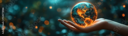 A hand firmly holding a circular economy icon, glowing with potential, representing unlimited growth, sustainable business, and a thriving environment for the future