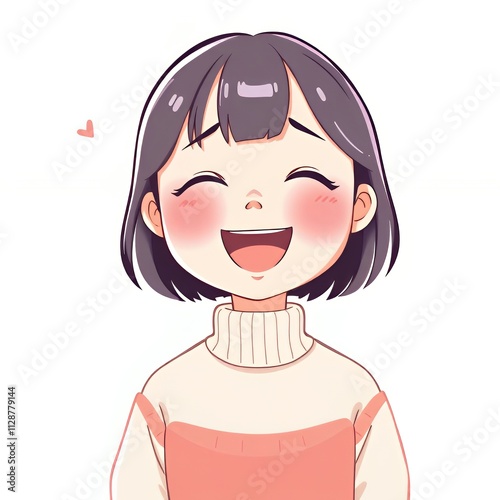 anime girl with a pink sweater and a pink heart. photo