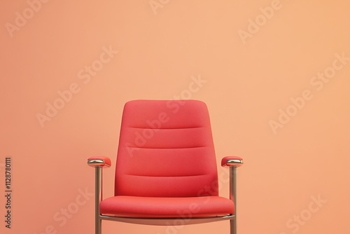 modern theater seat with polished metal armrest and soft red upholstery set against plain neutral backdrop