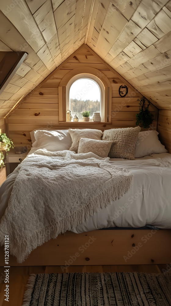 Cozy Loft Bedroom in Tiny House with Warm Lighting and Wood Decor Cozy Loft Bedroom in Tiny House with Warm Lighting and Wood Decor