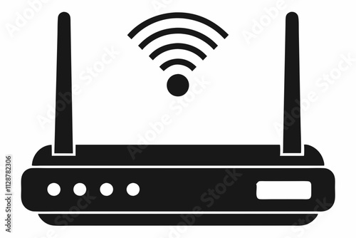 Wifi Router Icon ,router silhouette vector design ,Digital wireless network router modem device silhouette illustration on a white background,