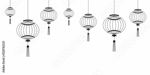 Chinese lantern vector black hanging. Lunar new year decoration.  Lantern festival. Vector illustration Asian lamp on white background