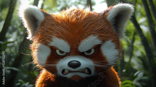 Angry red panda close-up, 3D render. (2) photo