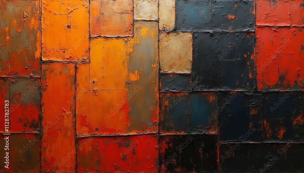 Abstract painting with bold orange, red, and black brushstrokes creating a dynamic and textured composition Abstract painting with bold orange, red, and black brushstrokes creating a dynamic and textured composition