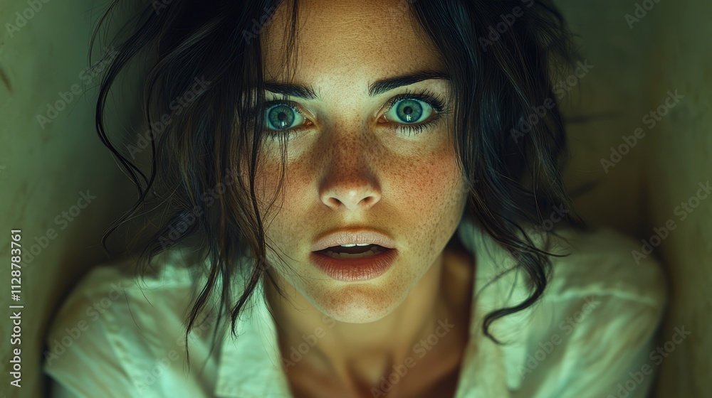A woman feels intense fear and vulnerability while trapped in a dark, narrow space A woman feels intense fear and vulnerability while trapped in a dark, narrow space