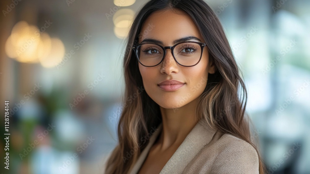 Portrait of a Woman with Glasses and Long Brown Hair Portrait of a Woman with Glasses and Long Brown Hair