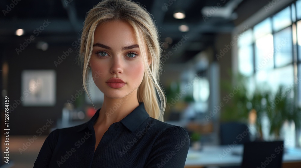 Portrait of a Blonde Woman in a Black Shirt Portrait of a Blonde Woman in a Black Shirt