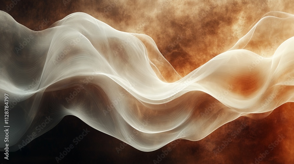Obraz premium Light waves swirling in soft, airy patterns on a warm gradient backdrop.