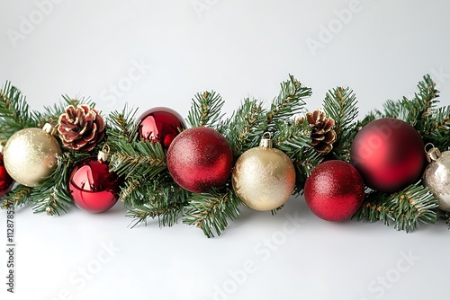 Christmas Garland with Red and Gold Ornaments photo