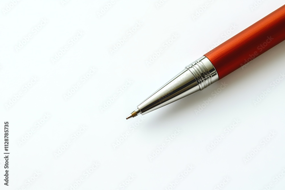 Red pen on white background, detail focus, ample copy space Red pen on white background, detail focus, ample copy space