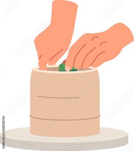 Artist hands creating ceramics vector illustration