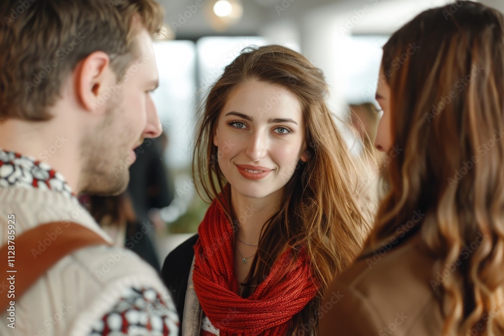 Group of friends talking and laughing together in a cafe. Close-up portrait of a young man and woman. Group of friends talking and laughing together in a cafe. Close-up portrait of a young man and woman.