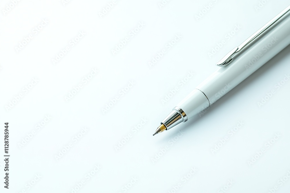 Elegant silver pen on white background with space for text Elegant silver pen on white background with space for text