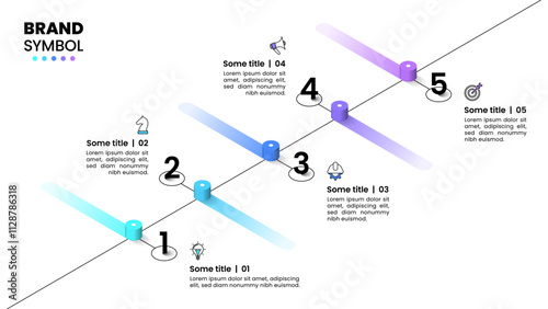 Infographic template. Isometric line with 5 steps