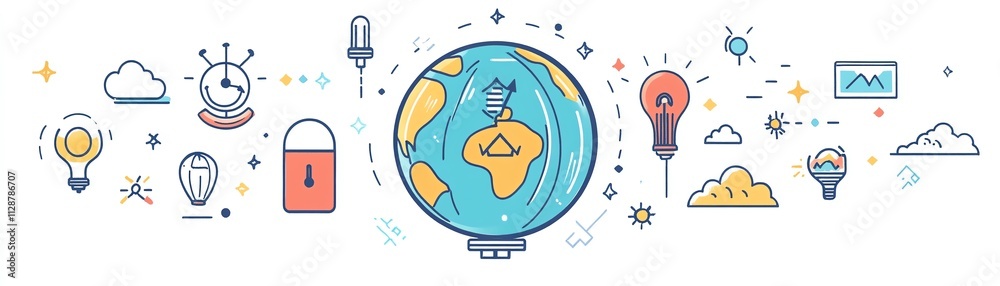 A crystal globe with a sustainable development icon, surrounded by clean energy symbols, ecofriendly technology, and environmental protection elements A crystal globe with a sustainable development icon, surrounded by clean energy symbols, ecofriendly technology, and environmental protection elements